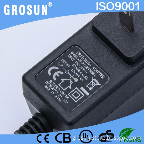 FCC UL Approved US Plug DC 12v 1a Wall Switching Power Adaptor for CCTV Camera